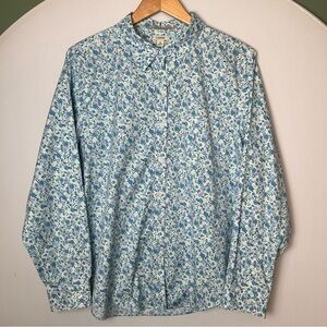 L.L Bean Womens XL Blue Floral Print Long Sleeve Button Down Wrinkle Free Office